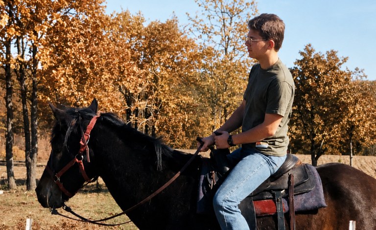 Scott on horseback in rural Texas